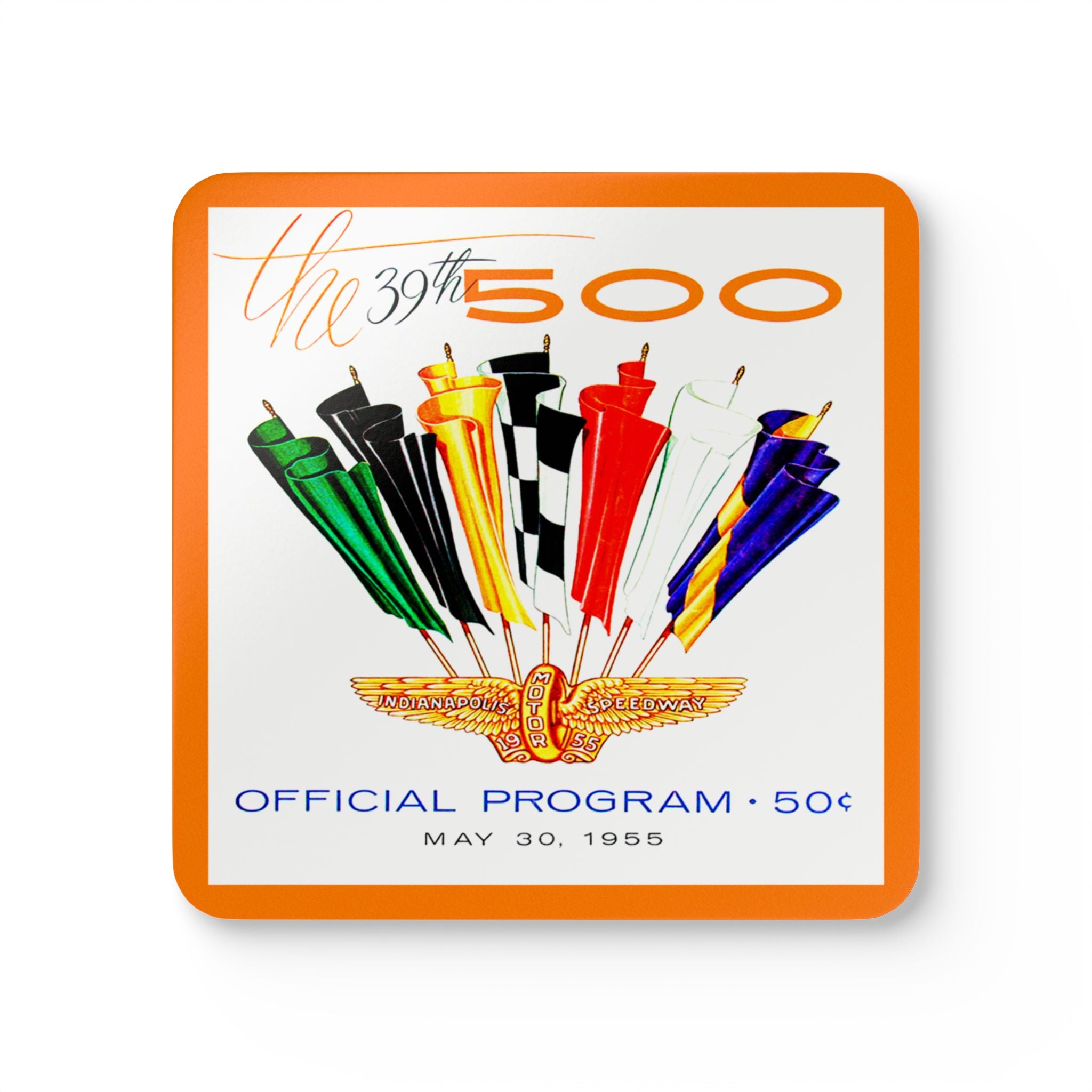 1955 Vintage Indianapolis 500 Racing Program Cover - Corkwood Coaster Set