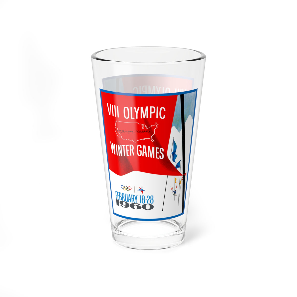 1960 VIII Winter Games 16oz Mixing Glass — Vintage Ski Poster Pint