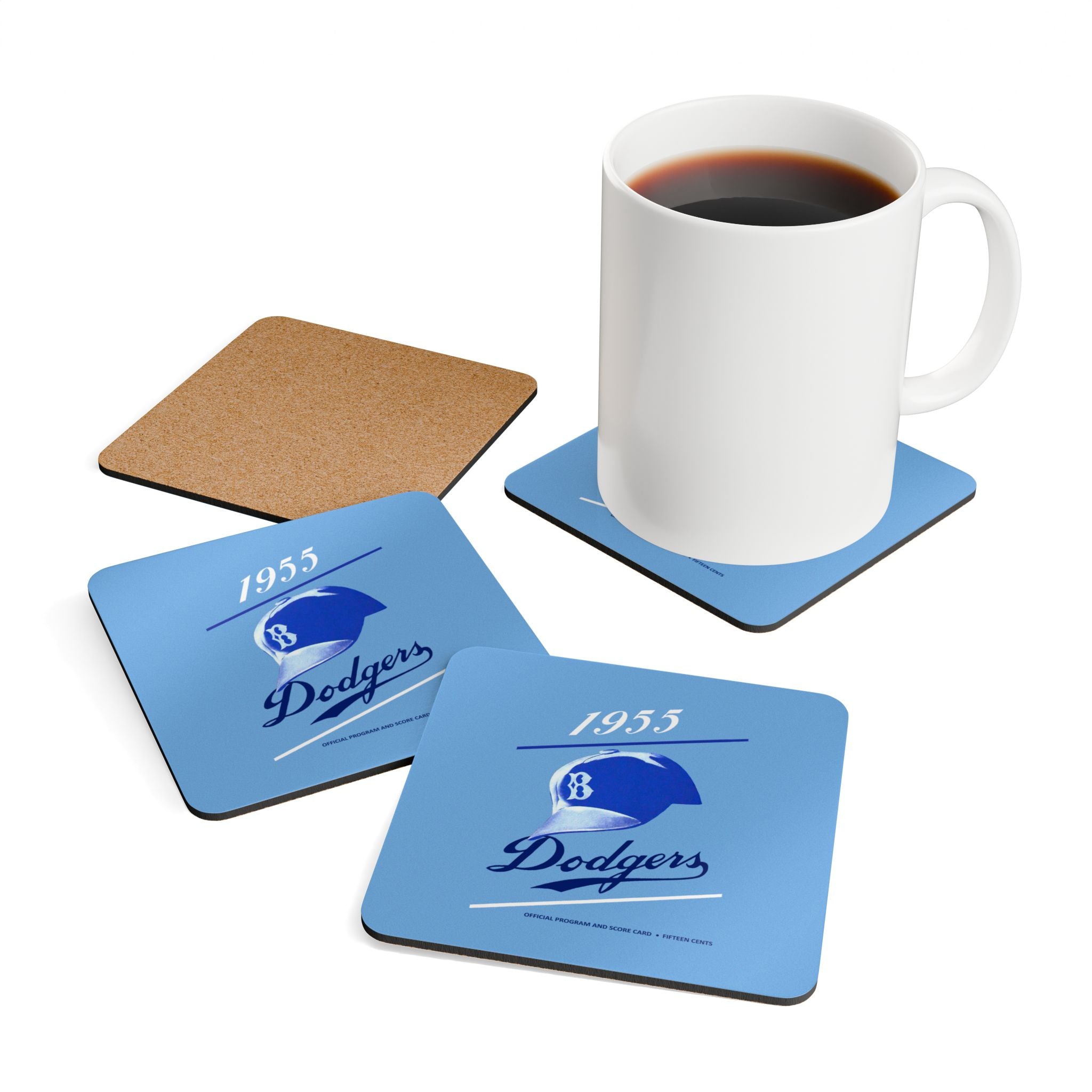 1955 Brooklyn Dodgers Baseball - Corkwood Coaster Set