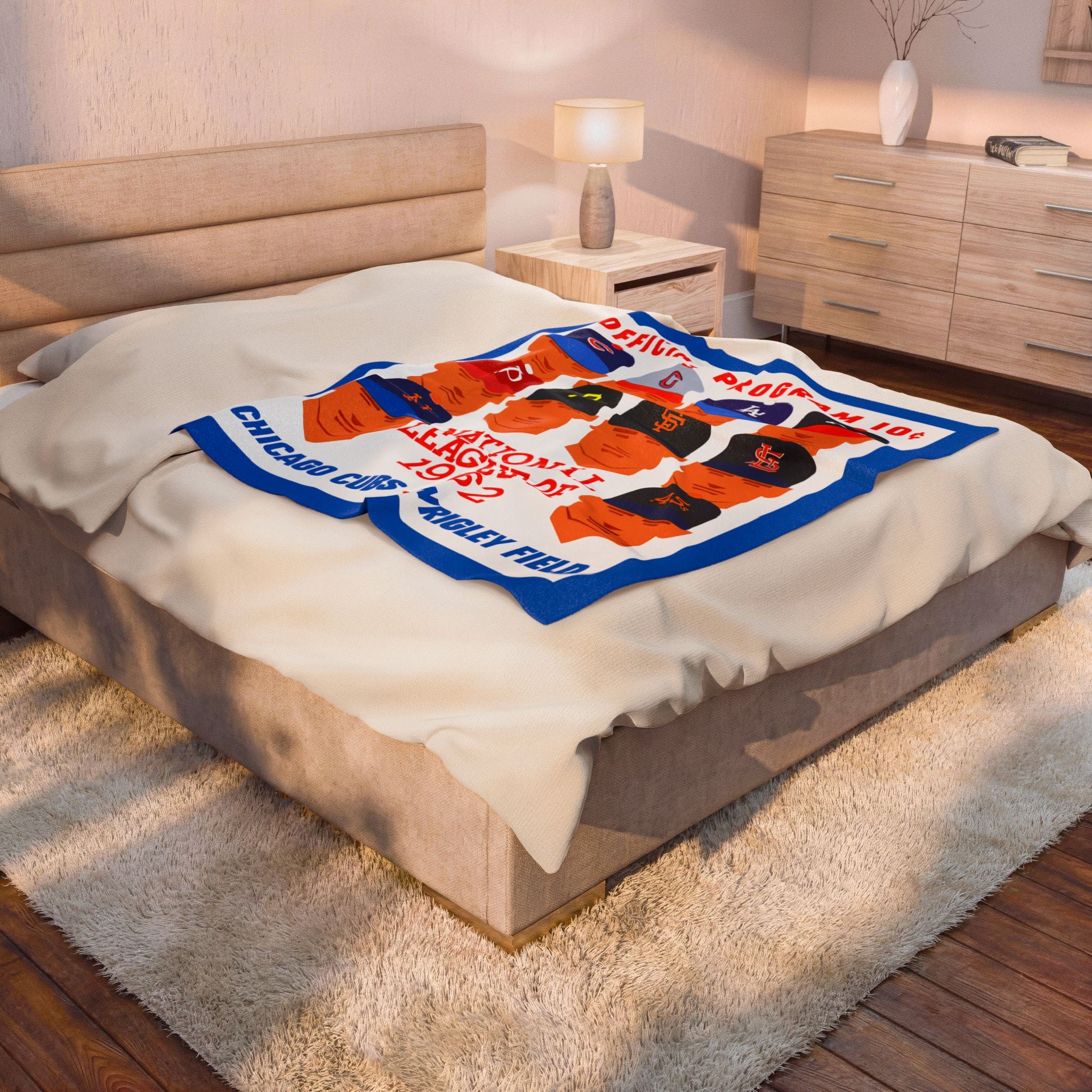 Plush Blanket, 1962 Vintage Cubs Baseball Program - National League, Retro Throw for Baseball Fans, Cozy Bedspread, Warm Fleece Blanket,