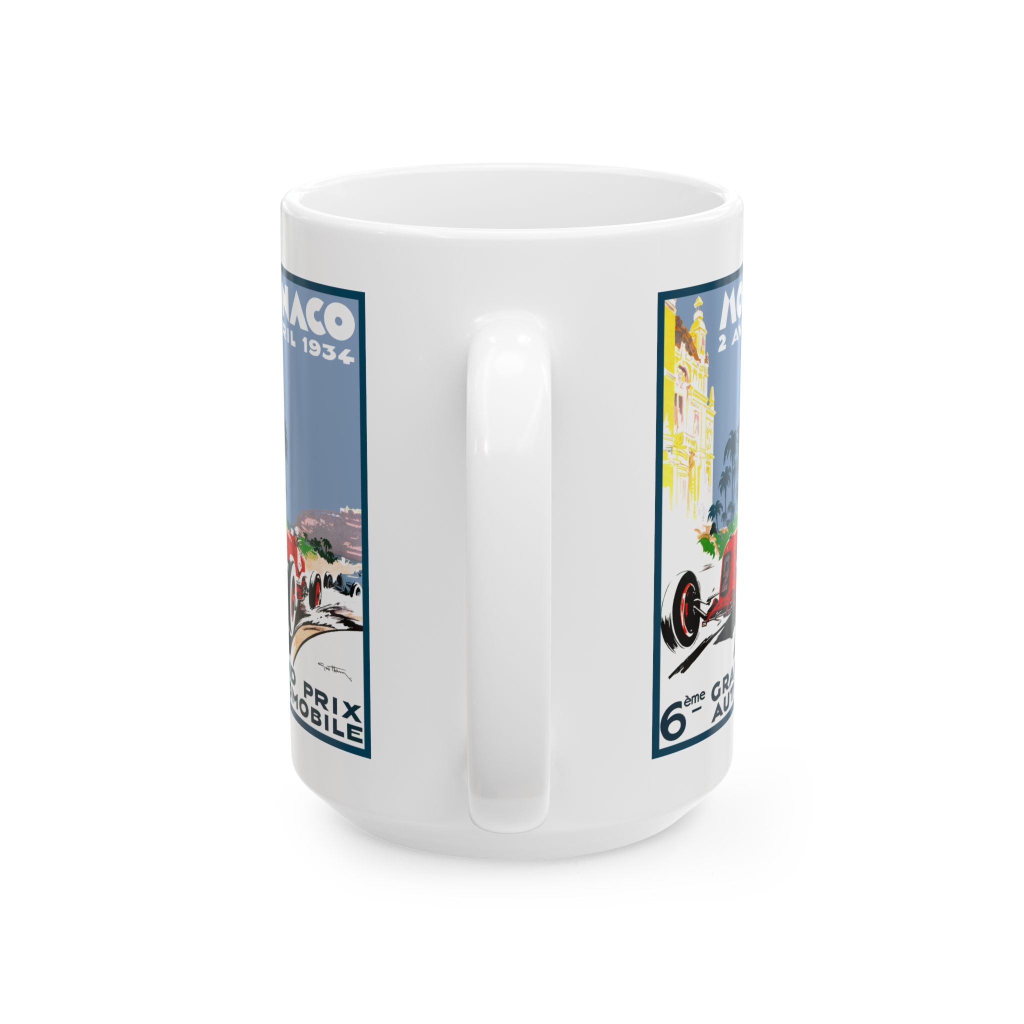 Vintage Racing Monaco Ceramic Mug, 1934 Retro Coffee Cup, Motorsport Racing Gift, Formula 1 Ceramics, Race Car Lover Tea Mug, Grand Prix Fan