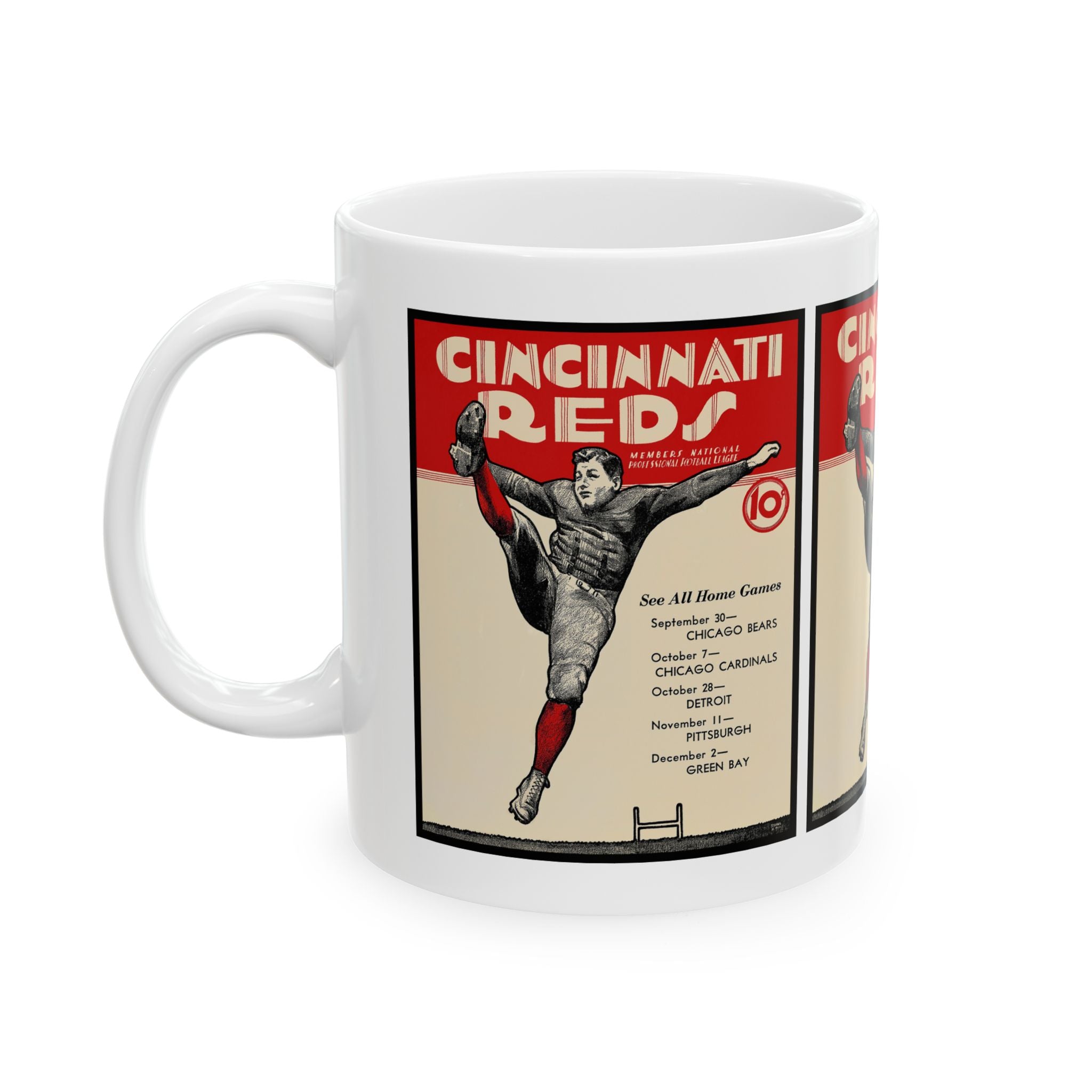 Ceramic Mug, 1934 Football Cincinnati Reds, Vintage Sports Drinkware, Sports Fan Gift, Baseball Team Mug, Retro Baseball Fan Cup, Gift for
