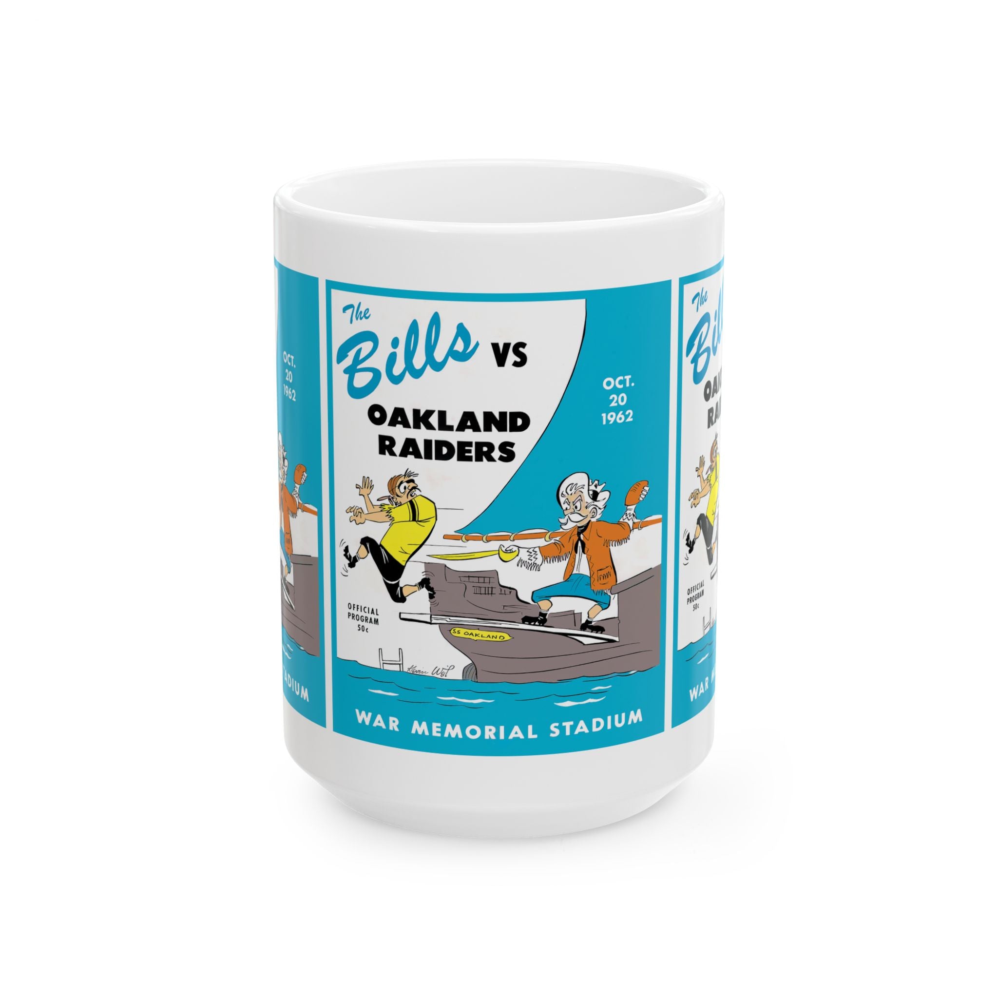 Football Ceramic Mug, 1962 Buffalo Bills Oakland Raiders Sports Fan Gift Cup, Team Game Day Coffee Tea Mug, Gridiron Football Memorabilia