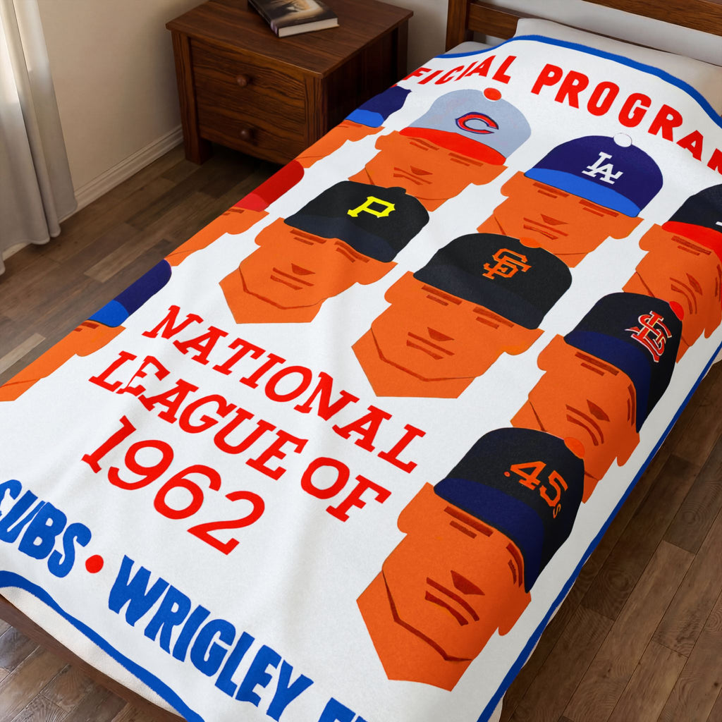 Plush Blanket, 1962 Vintage Cubs Baseball Program - National League, Retro Throw for Baseball Fans, Cozy Bedspread, Warm Fleece Blanket,