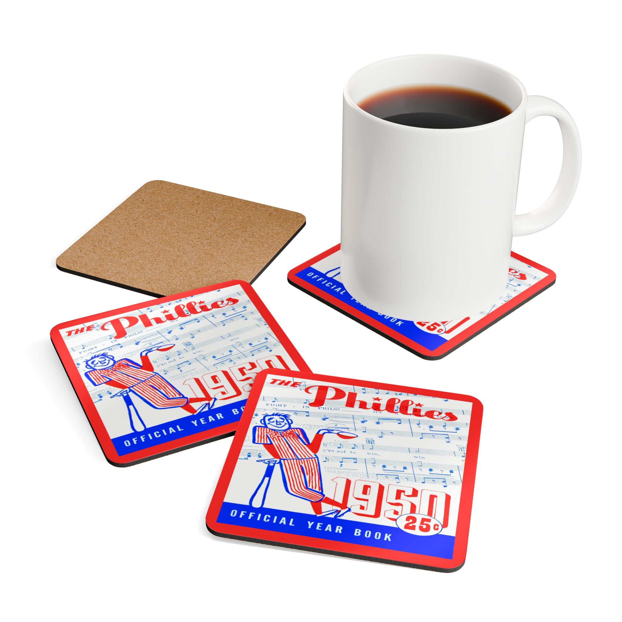 1950 Vintage Philadelphia Phillies Program Cover - Corkwood Coaster Set