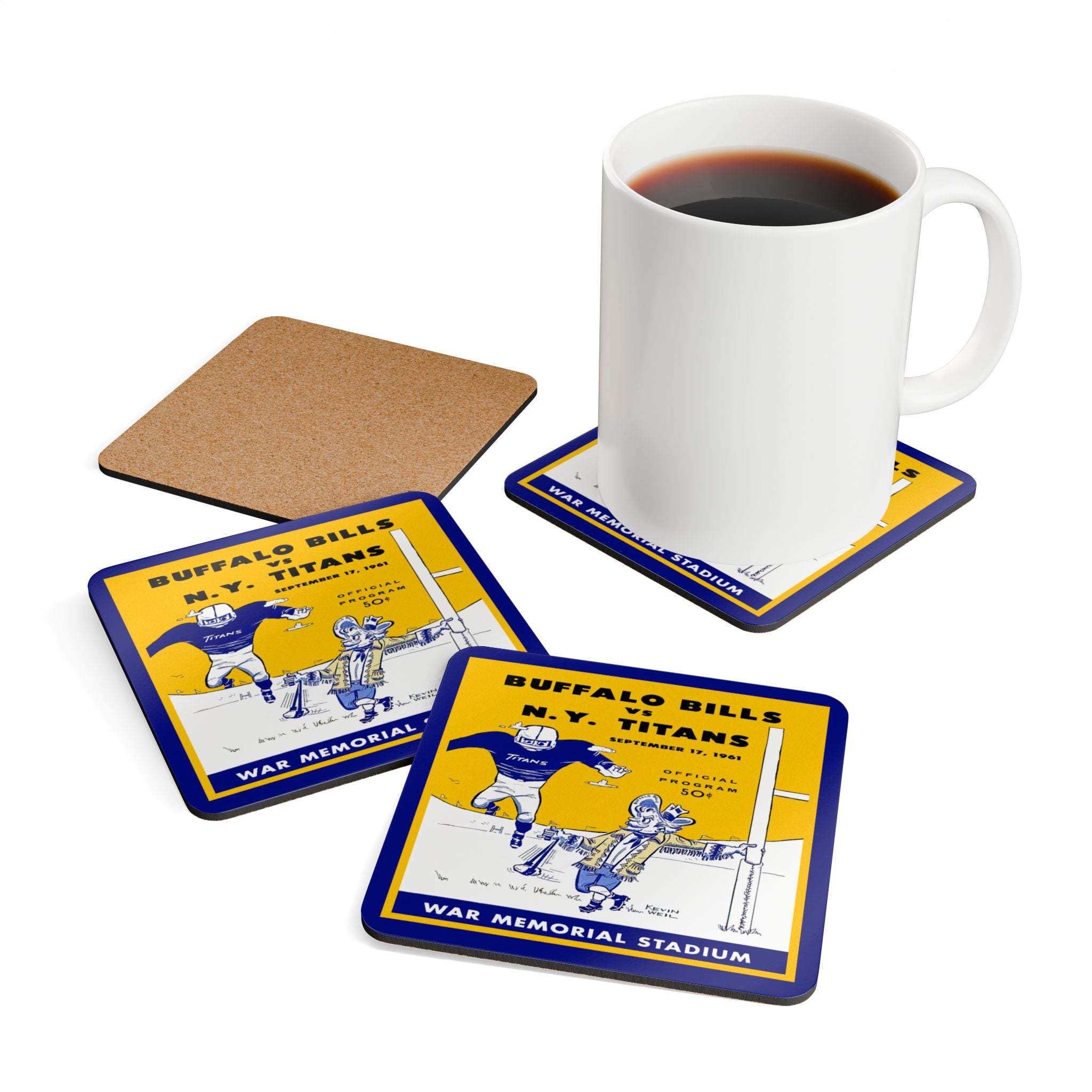 1961 Vintage Buffalo Bills-New York Titans Football Program Cover  - Corkwood Coaster Set