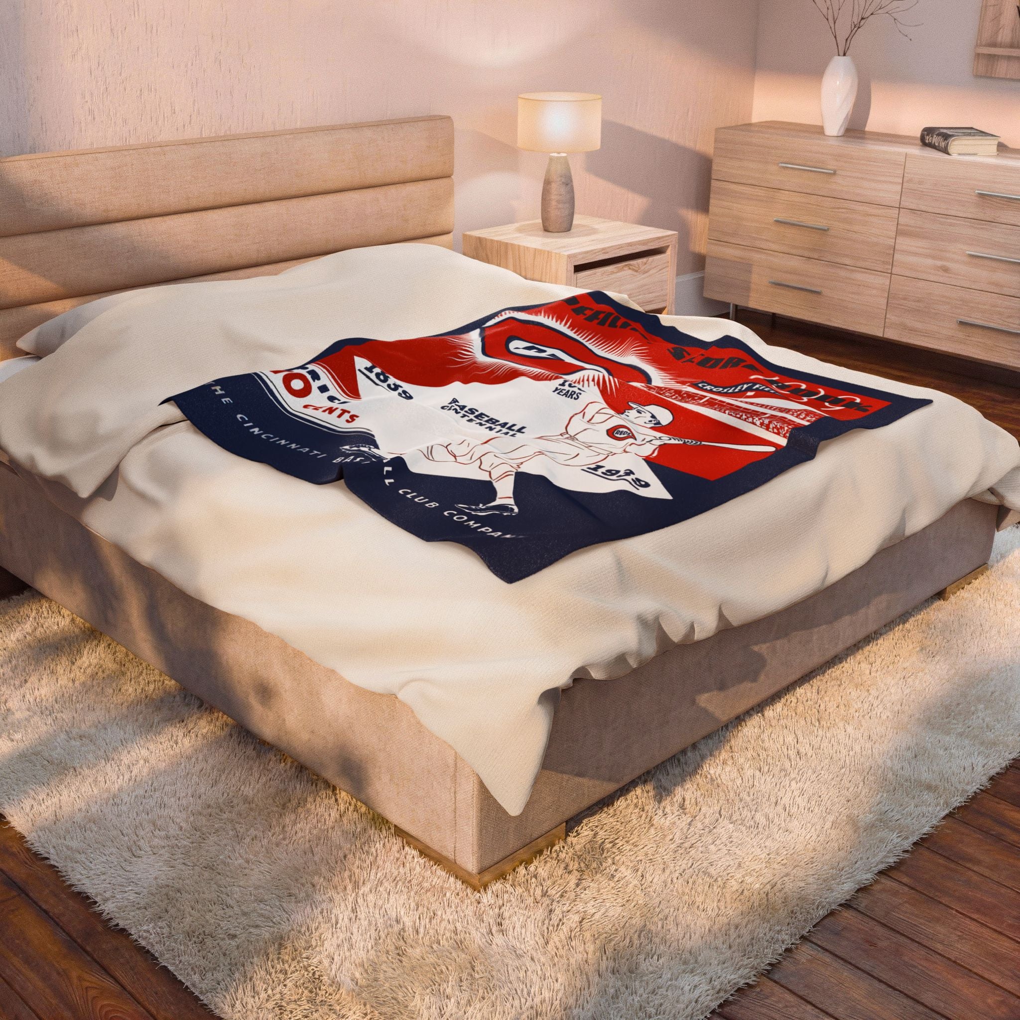 Velveteen Plush Blanket, Cincinnati Reds ScoreBook Cover Design, Baseball Fan Gift, Soft Throw Blanket, Home Decor, Vintage Sports