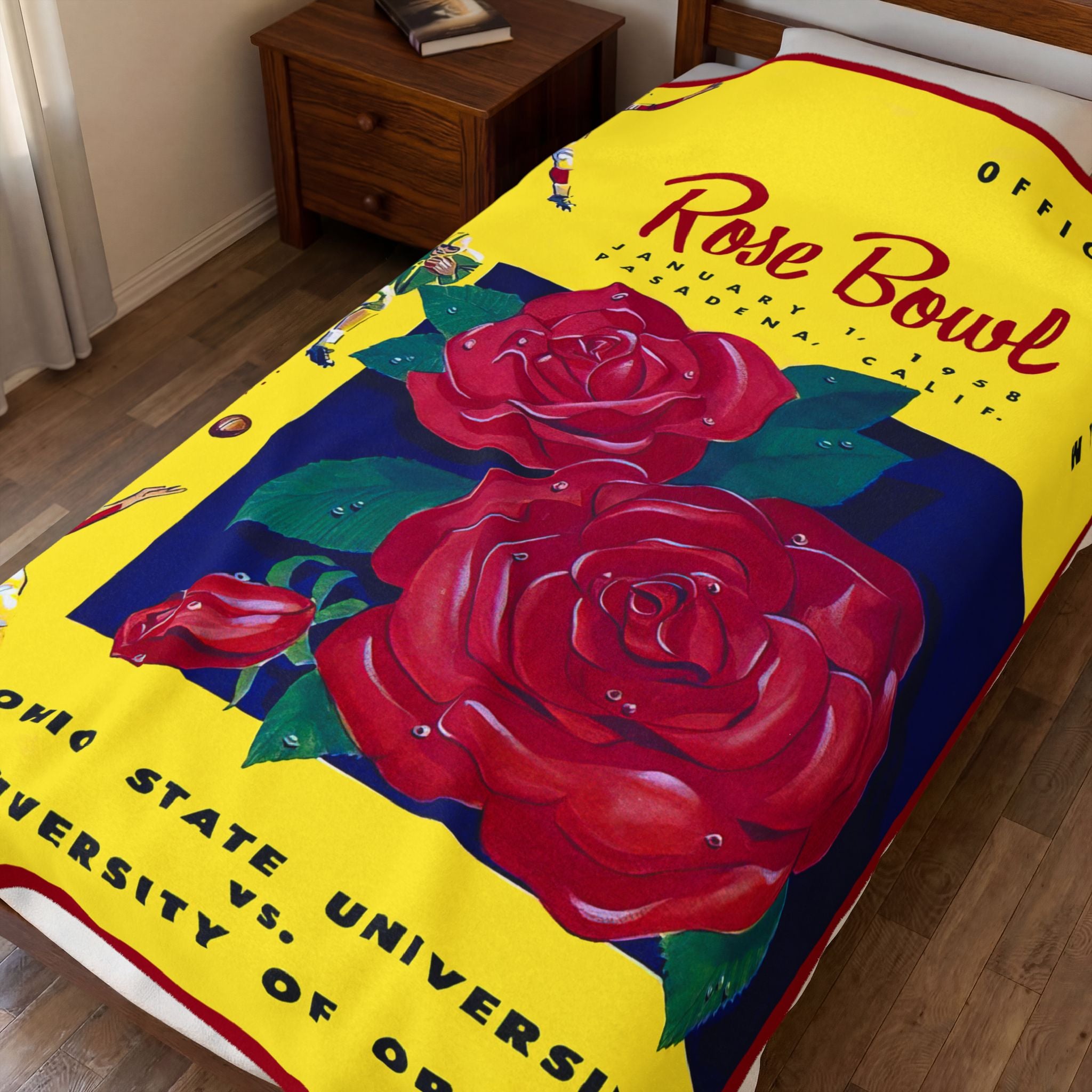 Velveteen Plush Blanket - 1958 Rose Bowl Football Ohio State Oregon, Throw Blanket, Home Decor, Gift for Sports Fans, Super Soft