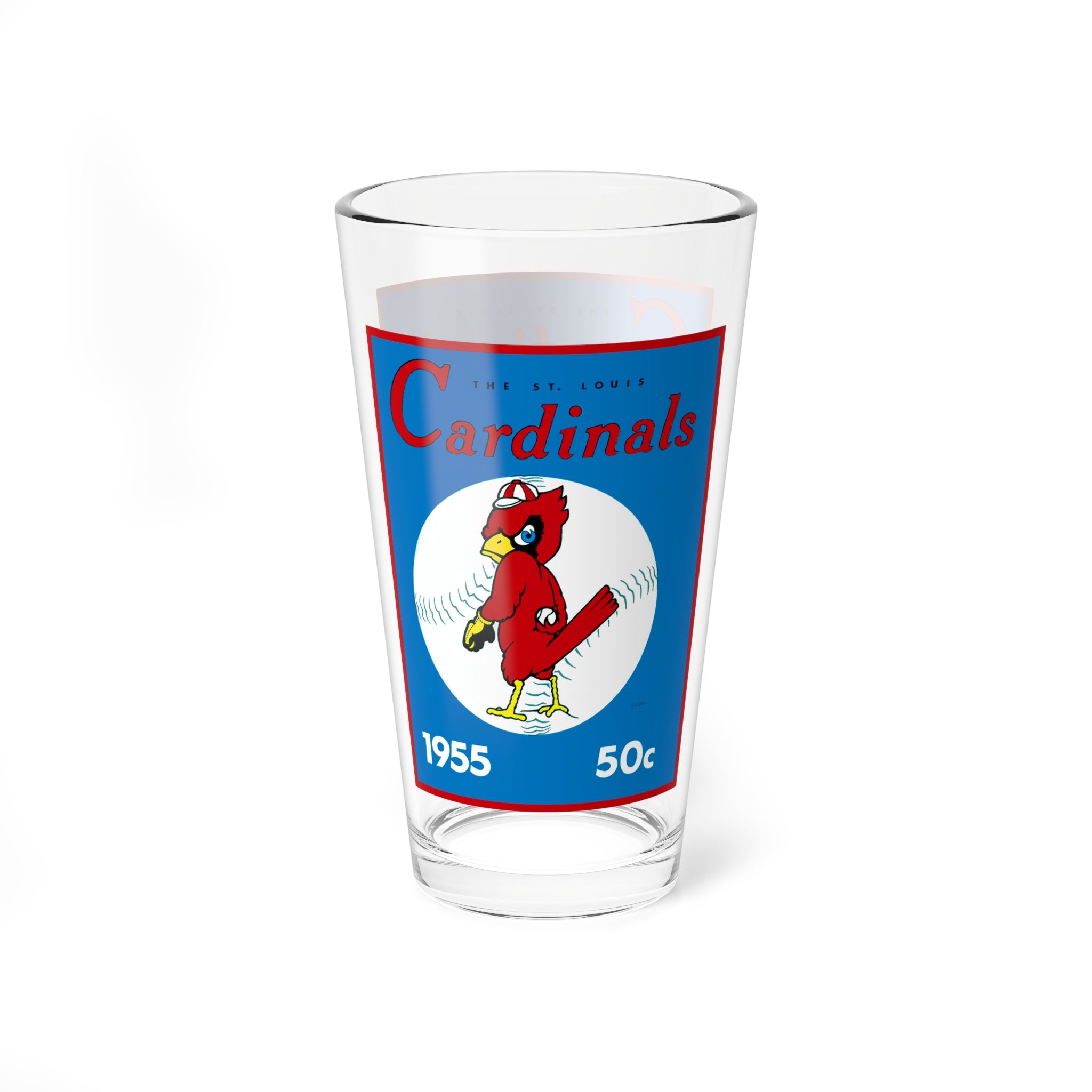 Mixing Glass, 16oz - 1955 Baseball St Louis Cardinals Yearbook, Vintage Sports Barware, Gift for Baseball Fan, Collectible Glass, Cardinal