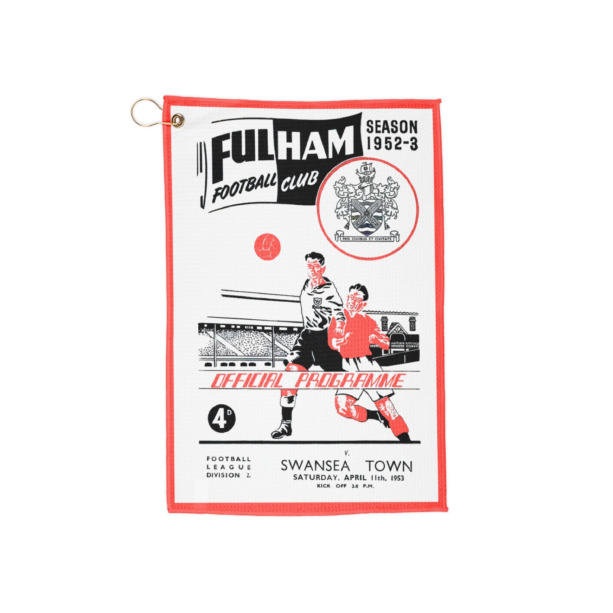 Vintage English Football Golf Towel - 1953 Fulham vs Swansea Town, Sports Towel for Golf Enthusiasts, Retro Golf Accessory, Unique Golf