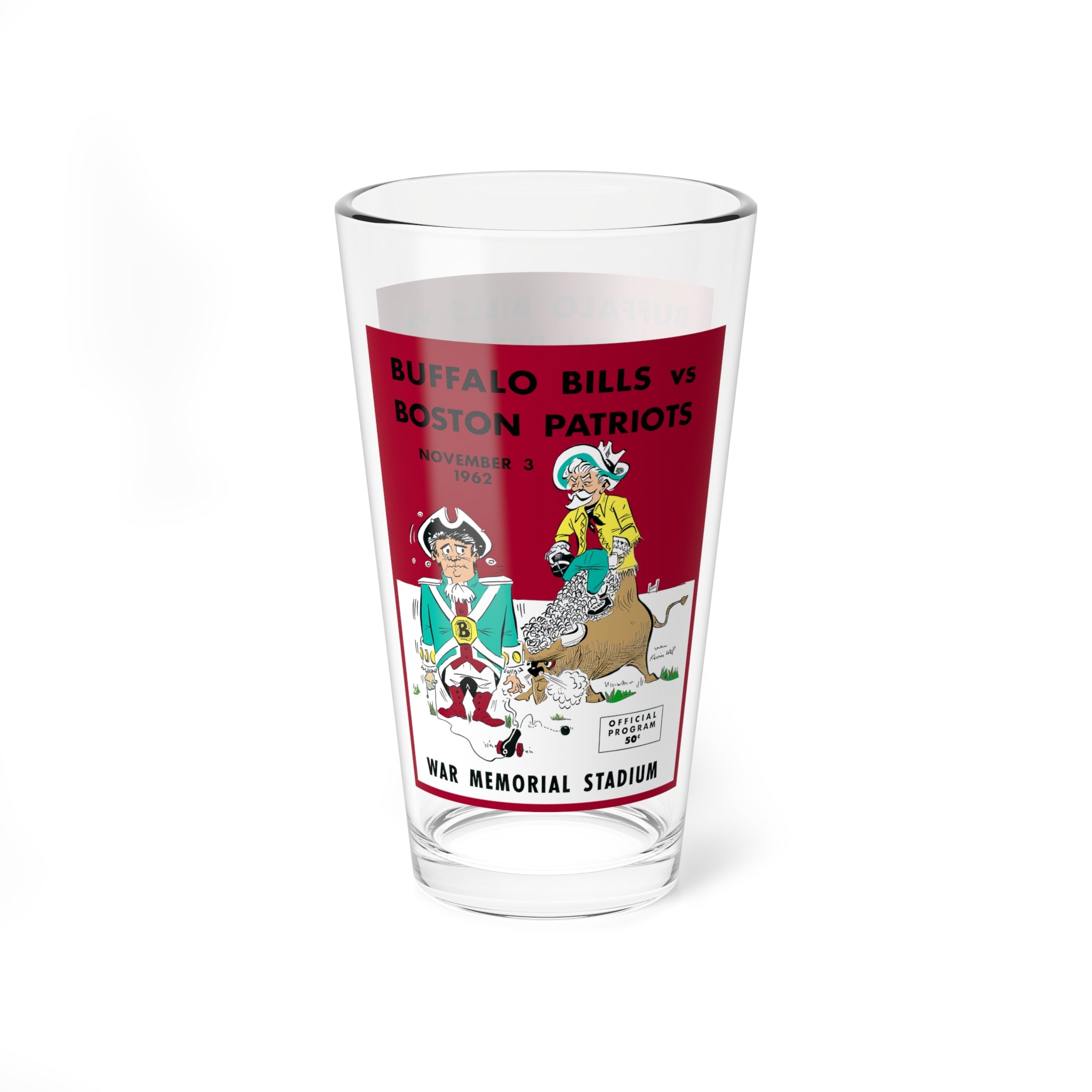 Vintage Football Mixing Glass, 1962 Buffalo Bills-Boston Patriots, Sports Barware, Drinking Glass, Retro Football Fan Gift