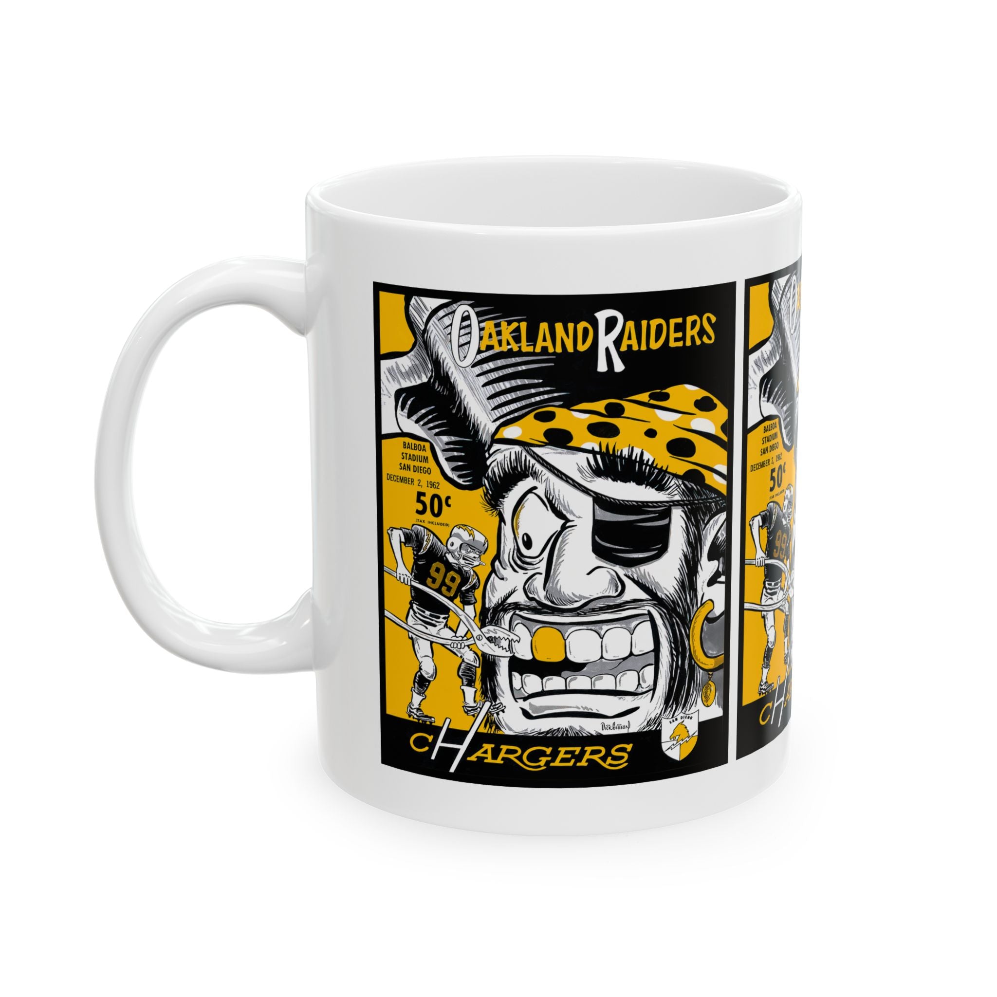 Ceramic Mug, 1962 Football Oakland Raiders-San Diego Chargers Coffee Cup, Sports Fan Gift, Team Logo, Game Day Mug, Football