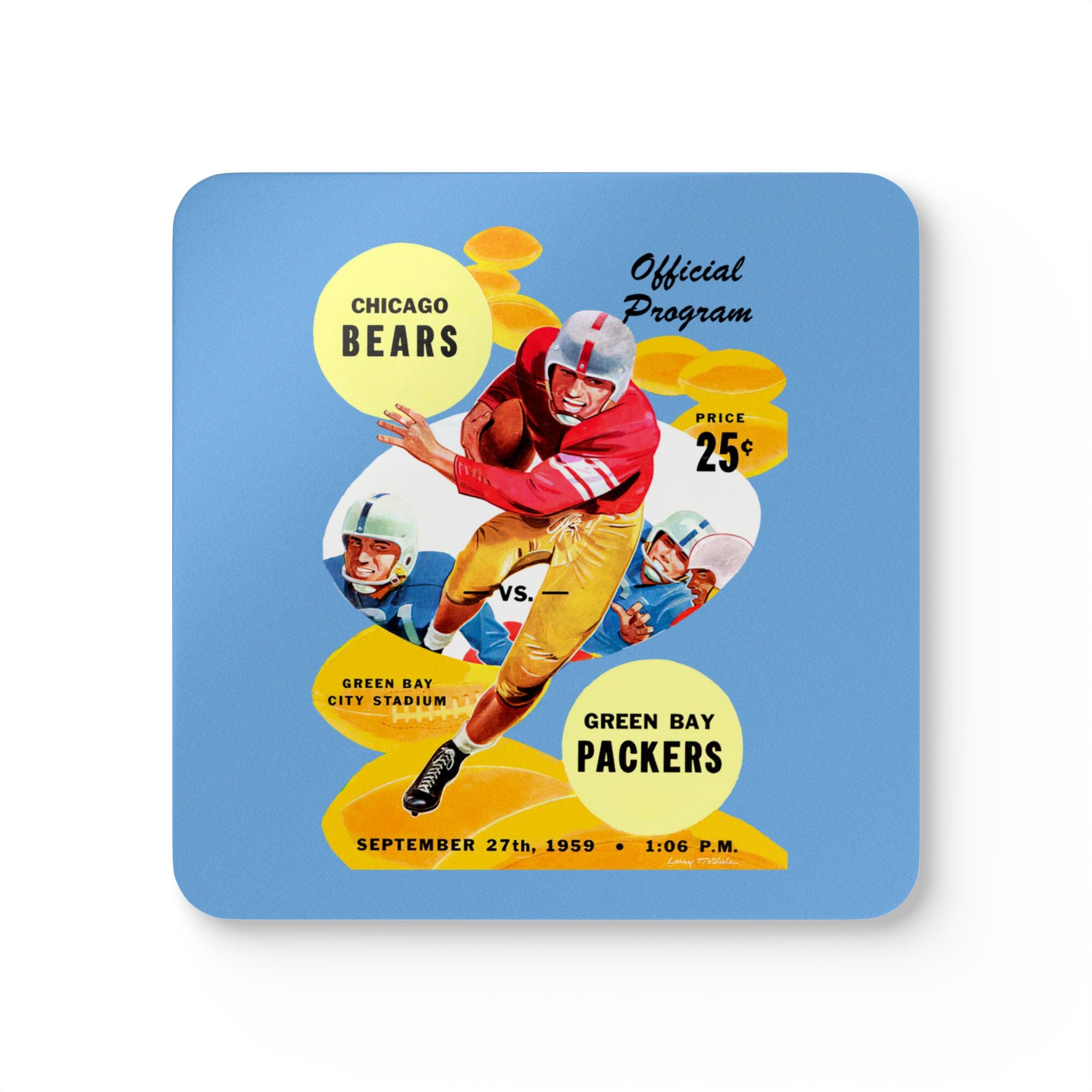 1959 Vintage Chicago Bears - Green Bay Packers Football Program Cover - Corkwood Coaster Set
