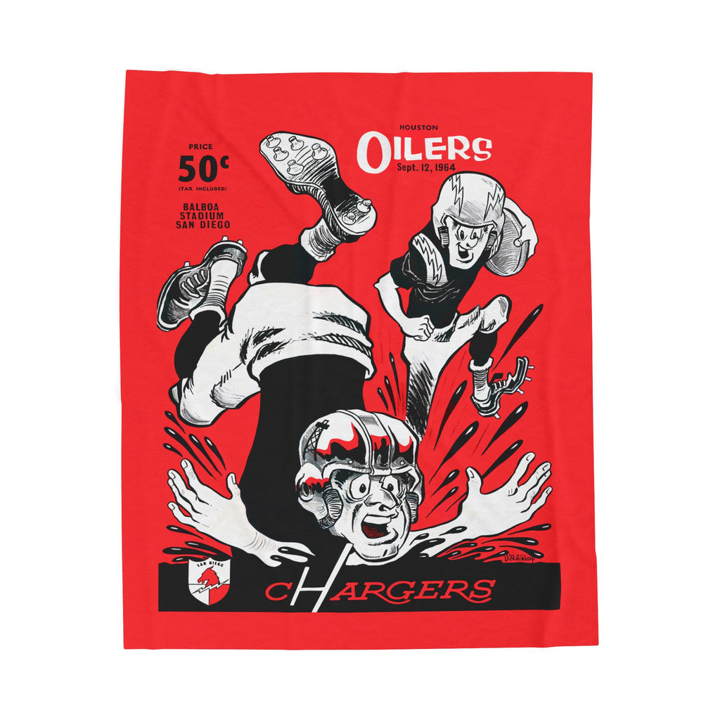 Velveteen Throw Blanket, 1964 Football San Diego Chargers Houston Oilers Theme - Plush Bedspread, Sports Fan Home Decor, Game Day Sofa Cover