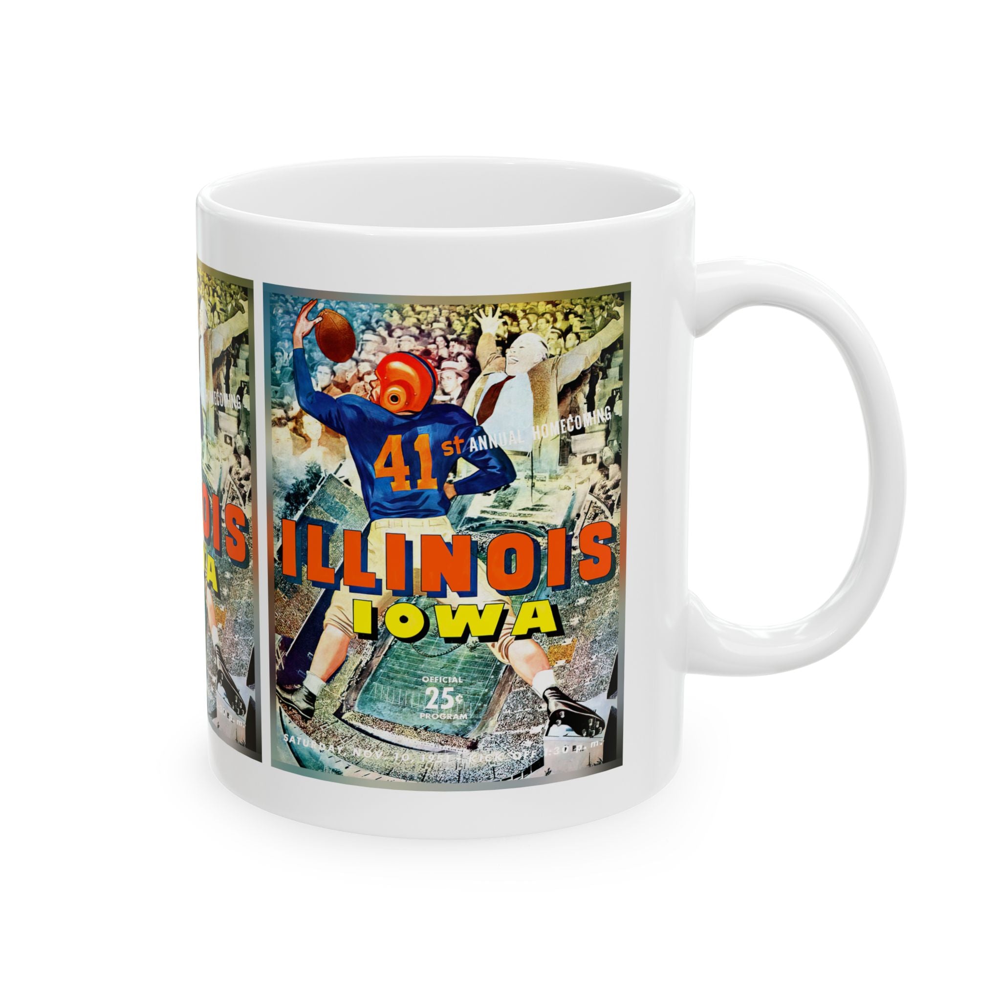Vintage 1951 Football Illinois Iowa Ceramic Mug, Sports Fan Gift, College Football Memorabilia, Coffee Cup, Drinkware, Tea Mug