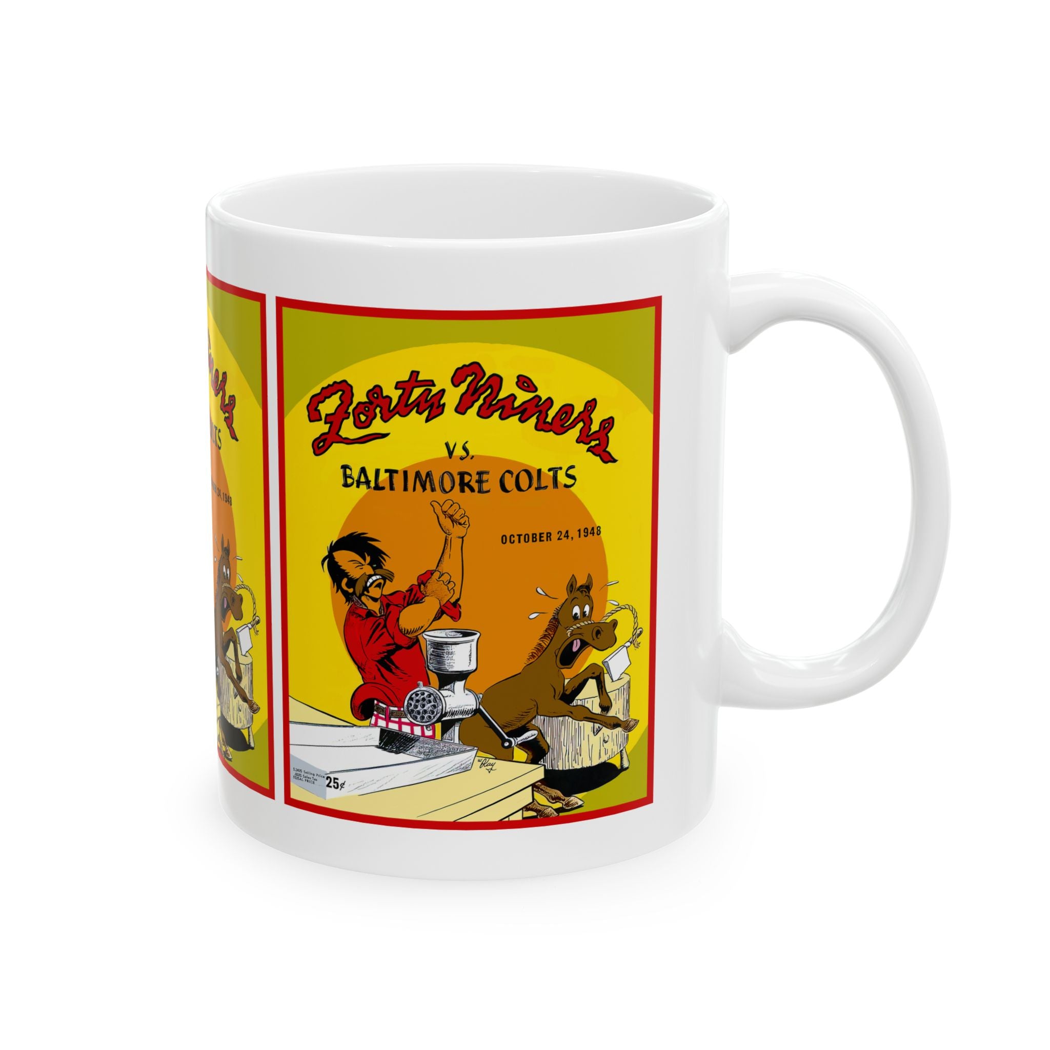 Vintage 1948 Football Ceramic Mug, San Francisco 49ers Baltimore Colts Fan Gift, 11oz, 15oz, Team Coffee Cup, Retro Football Memorabilia,