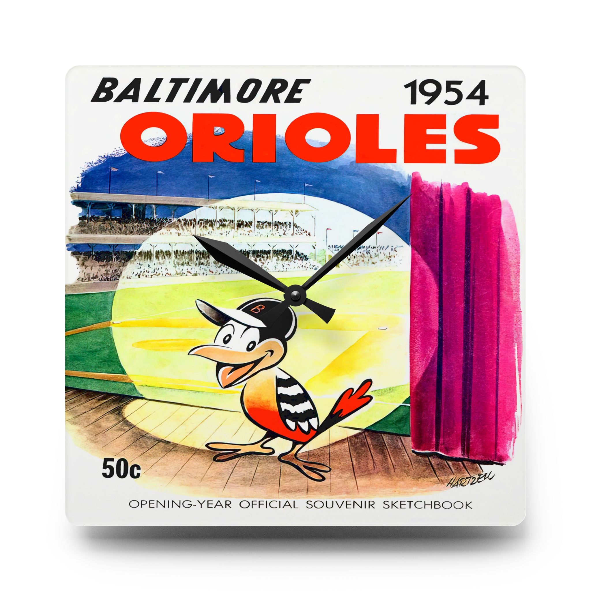1954 Vintage Baltimore Orioles Baseball Sketchbook Cover - Acrylic Wall Clock