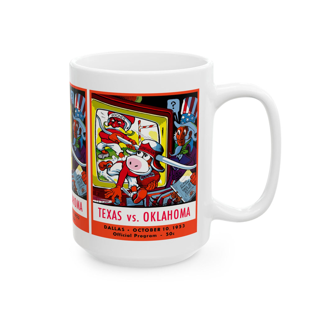 Ceramic Mug, 1953 Football Oklahoma Texas, Vintage Design Coffee Cup, Sports Fan Gift, Football Lover Mug, Team Rivalry Cup, College Game