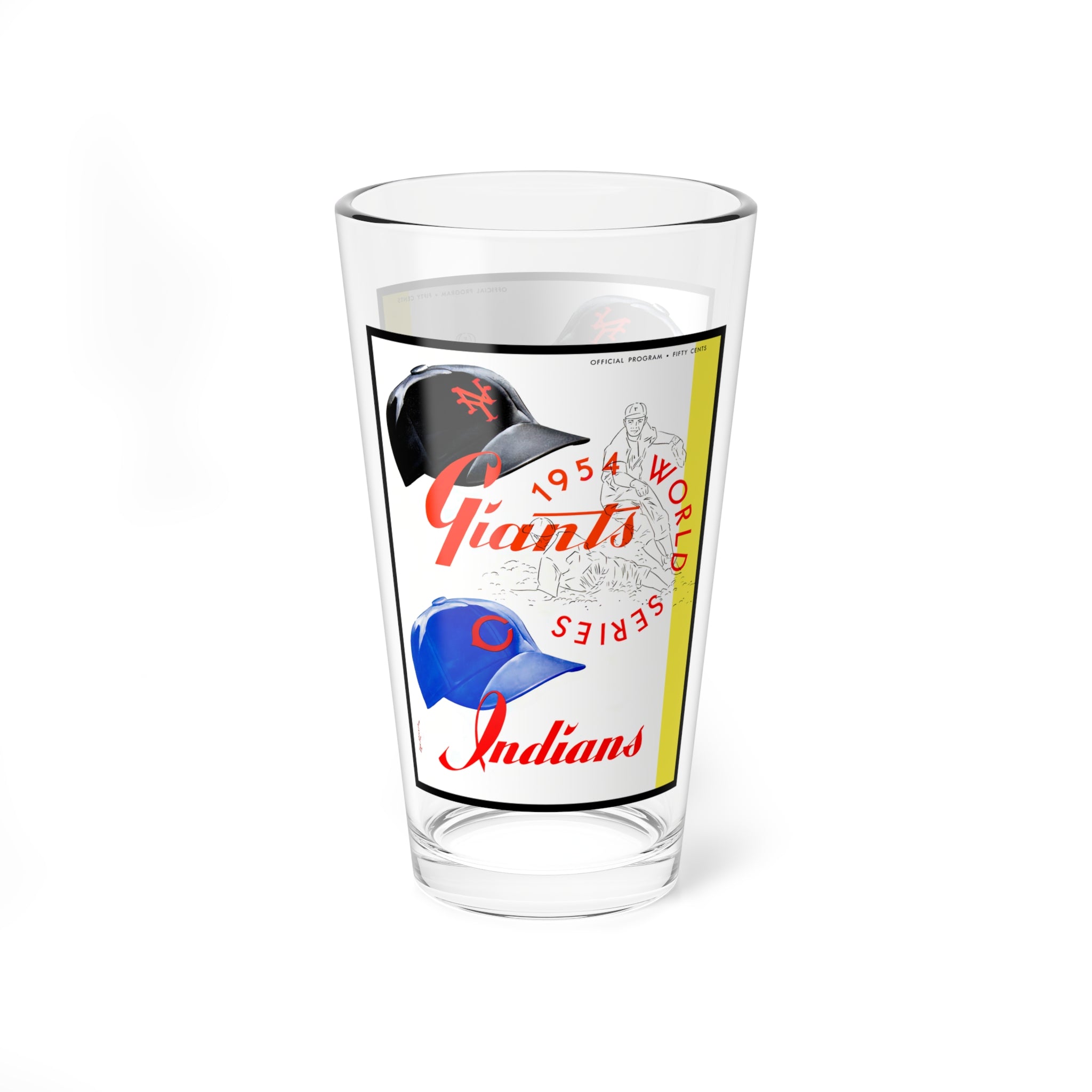 Mixing Glass, 16oz - 1954 Baseball World Series New York Giants - Cleveland, Retro Barware, Sports Memorabilia, Gift for Baseball Fans,