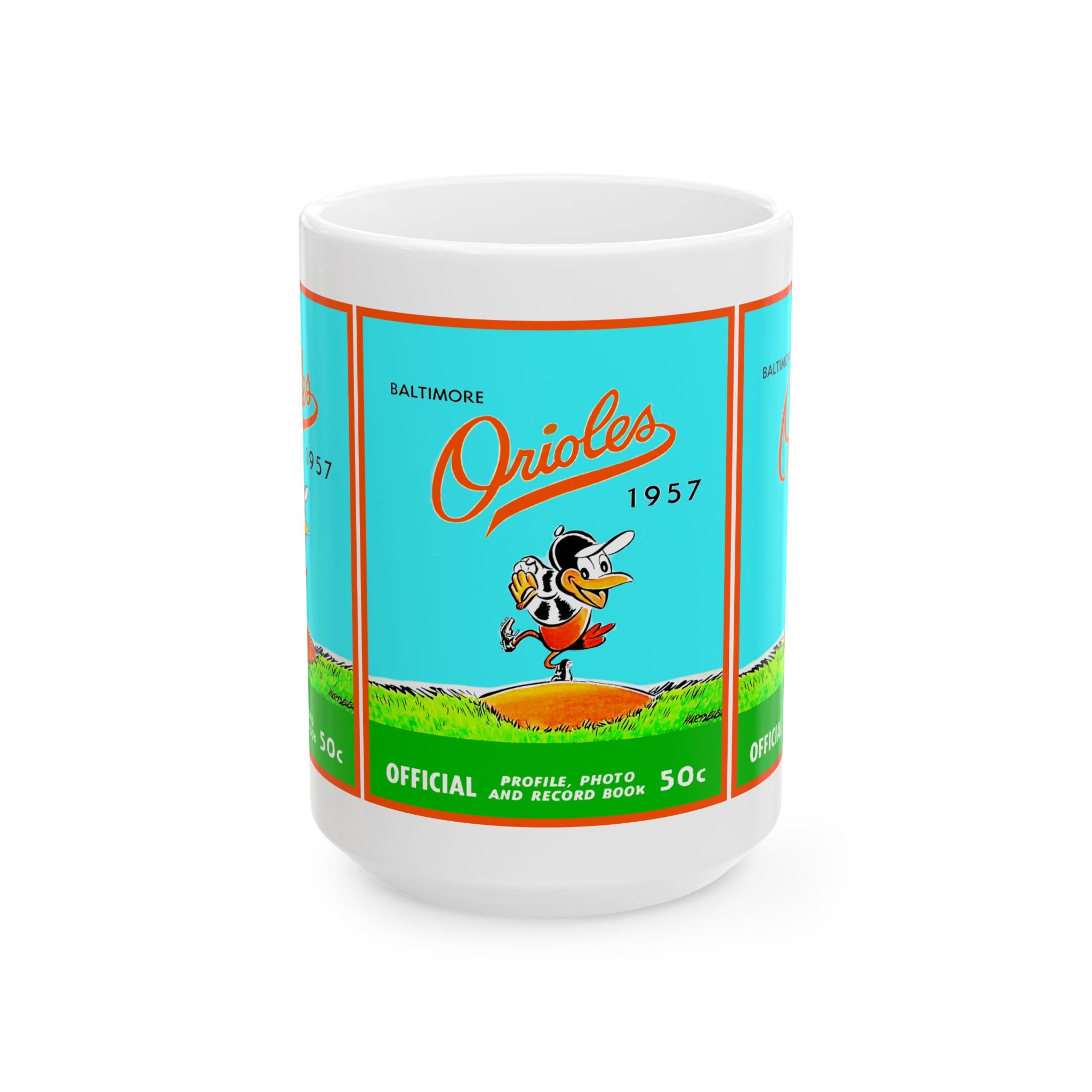 1957 Vintage Baltimore Orioles Program Cover - Ceramic Mug, 11oz, 15oz