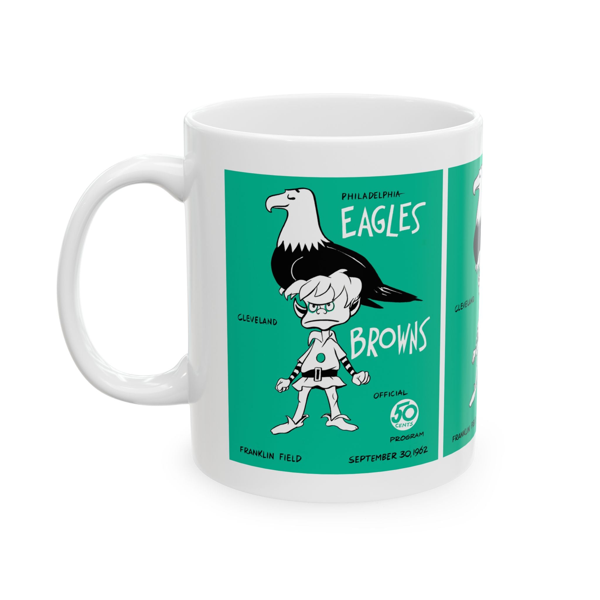 Ceramic Mug, 1962 Eagles Football Browns, Coffee Cup, Sports Fan Gift, Vintage Football Memorabilia, Retro Design