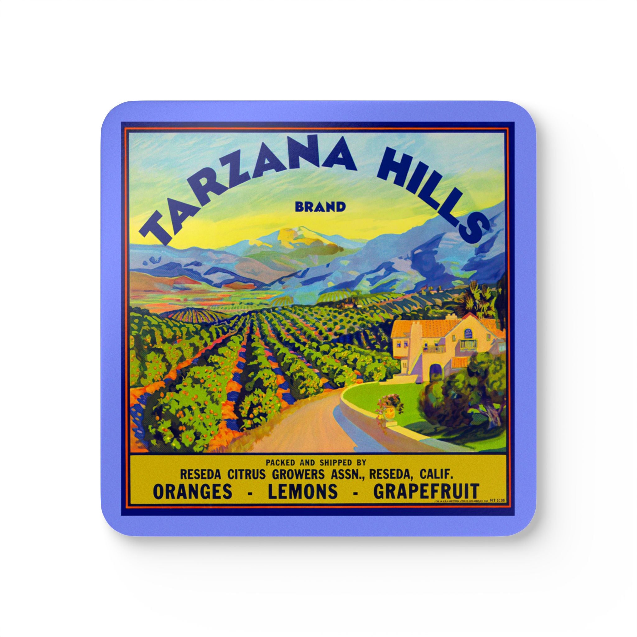 Vintage Produce Label - Tarzana Hills - Corkwood Coaster Set