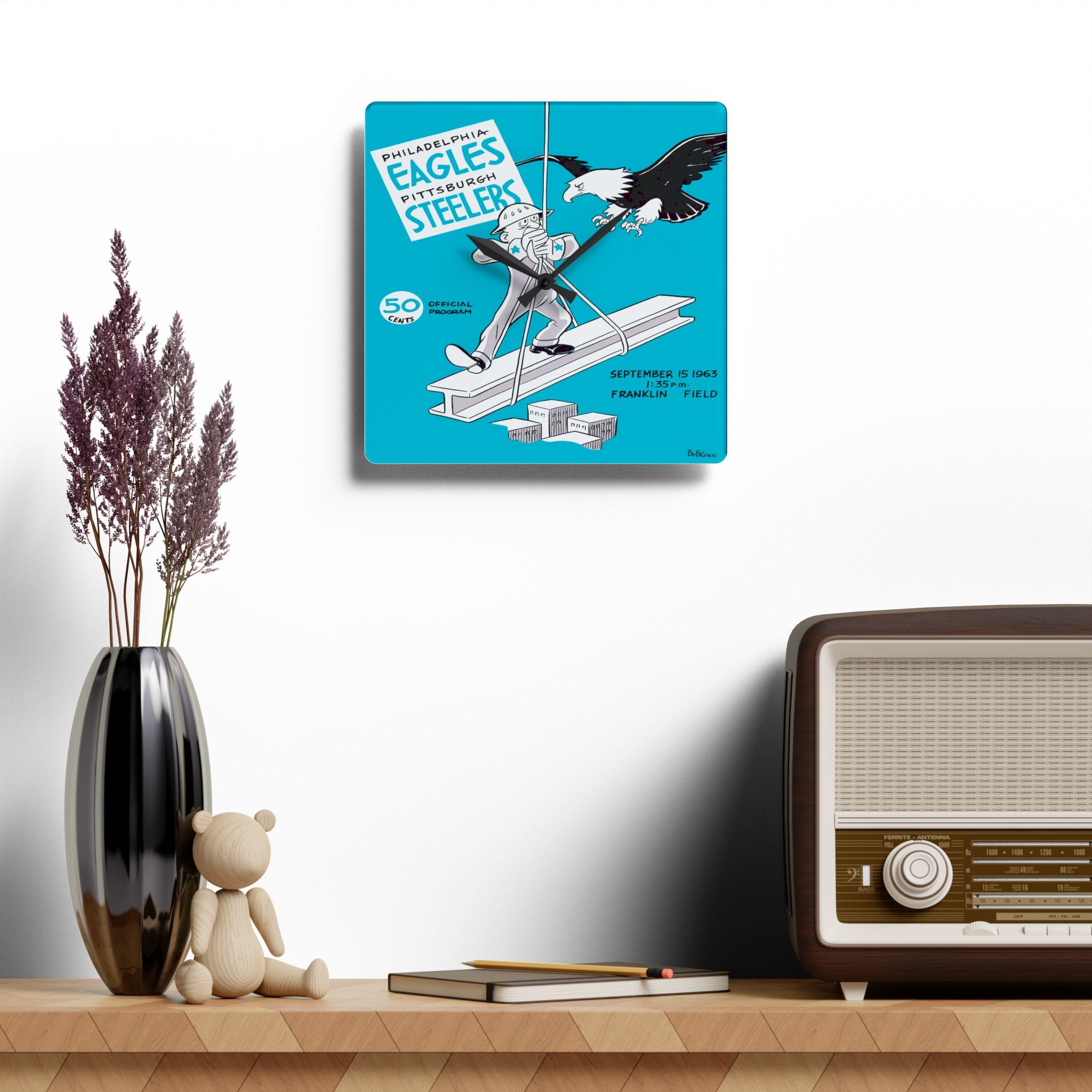 1963 Vintage Philadelphia Eagles - Pittsburgh Steelers Football Program Cover - Acrylic Wall Clock
