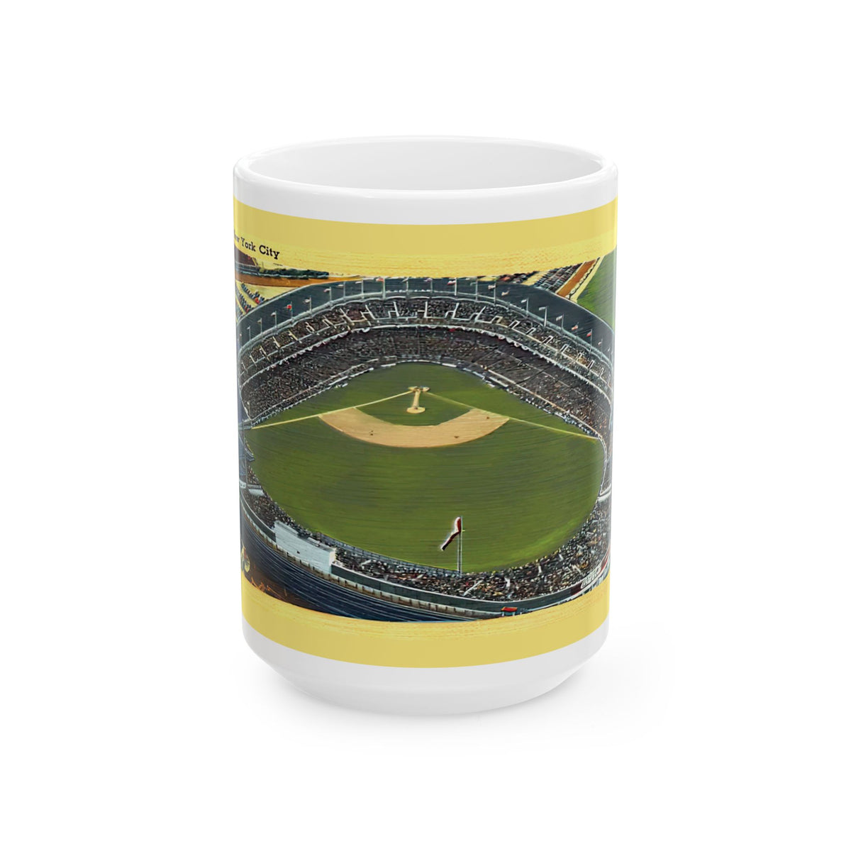 Vintage New York Postcard Yankee Stadium Ceramic Mug — Vintage Ballpark Panorama (11oz & 15oz)