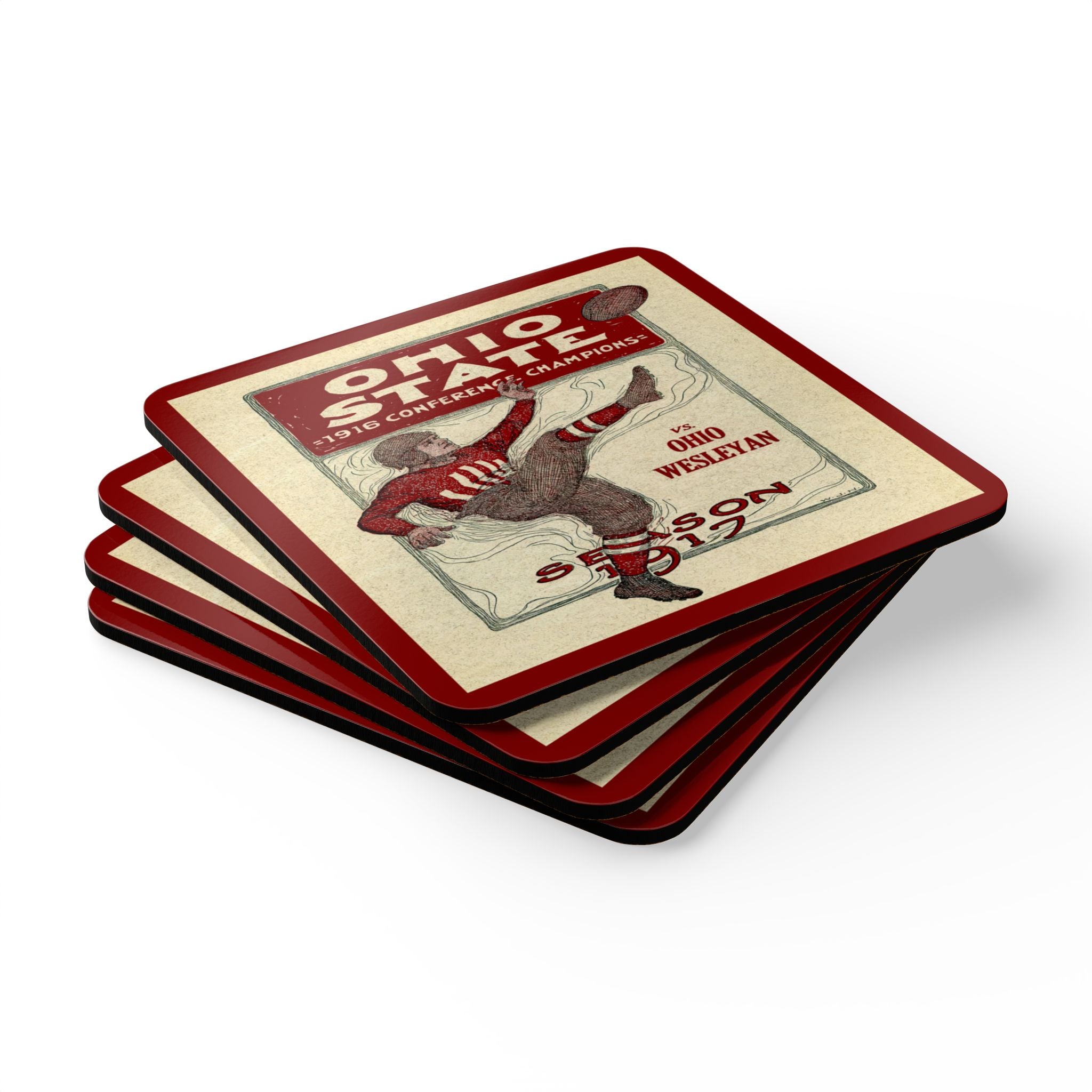 1917 Vintage Ohio State Football Program Cover - Corkwood Coaster Set