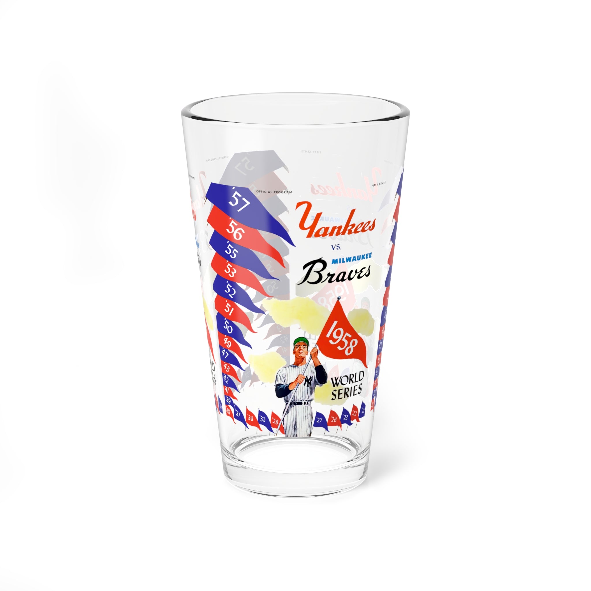 1958 Vintage Milwaukee Braves - New York Yankees World Series Program Cover -  Pint Glass, 16oz