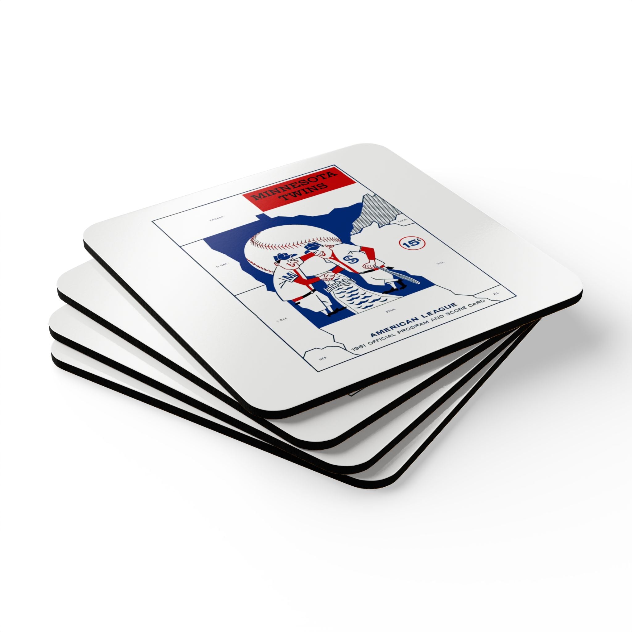 1961 Vintage Minnesota Twins Baseball Program Cover - Corkwood Coaster Set