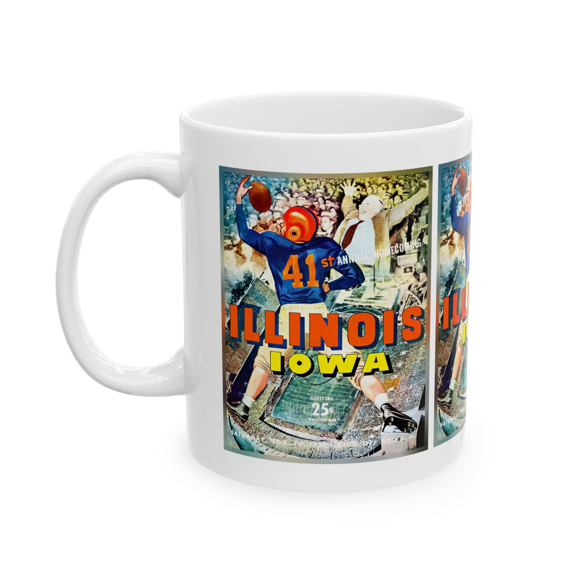 Vintage 1951 Football Illinois Iowa Ceramic Mug, Sports Fan Gift, College Football Memorabilia, Coffee Cup, Drinkware, Tea Mug