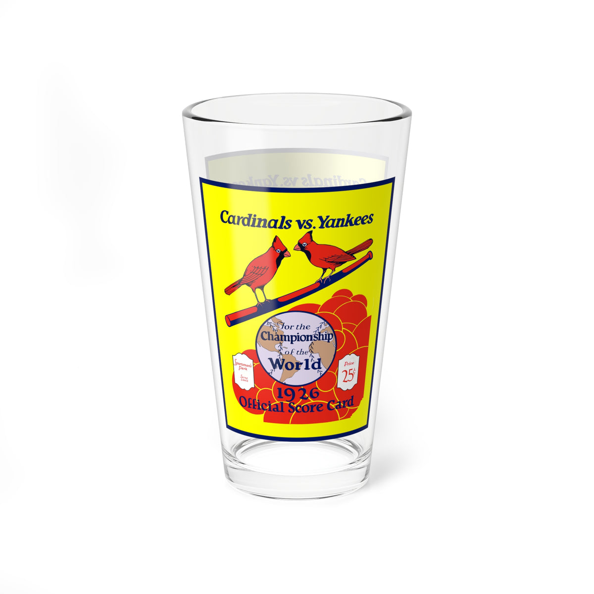 Cardinals vs. Yankees 1926 Vintage Scorecard Mixing Glass – 16oz Baseball Pint