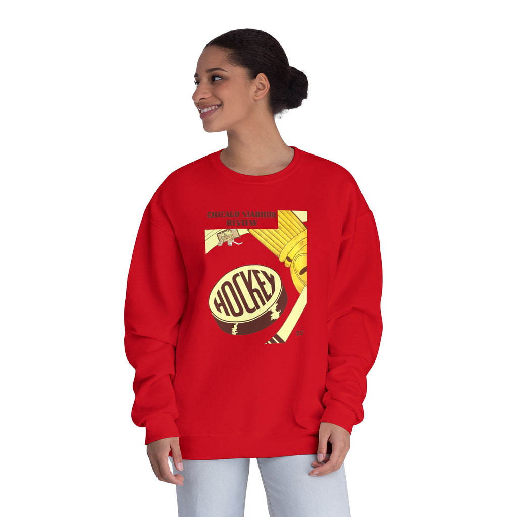1947-1948 Vintage Chicago Black Hawks Hockey Program Cover  -  NuBlend® Crewneck Sweatshirt