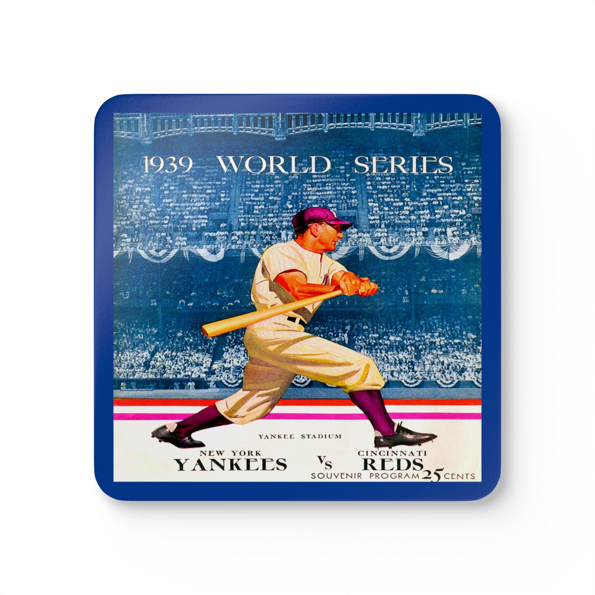 1939 Vintage New York Yankees World Series Program Cover - Corkwood Coaster Set