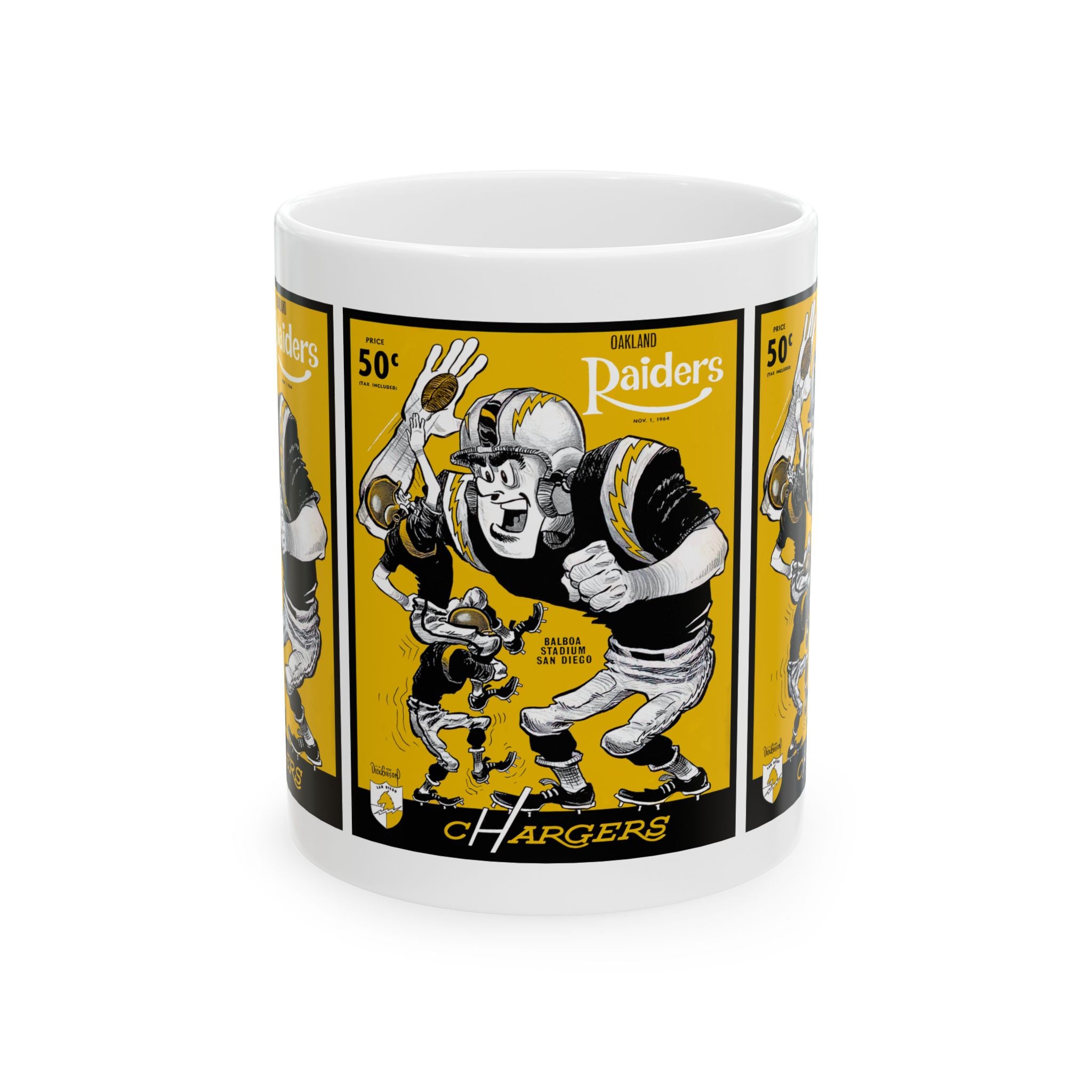 Ceramic Mug, 1964 San Diego Chargers Football Oakland Raiders, Coffee Cup, Sports Fan Gift, Vintage Football Memorabilia, Retro Design