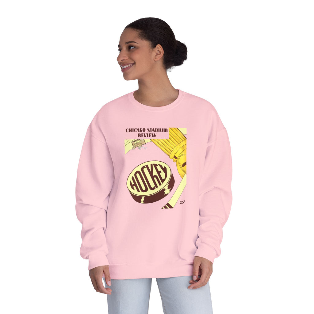 1947-1948 Vintage Chicago Black Hawks Hockey Program Cover  -  NuBlend® Crewneck Sweatshirt