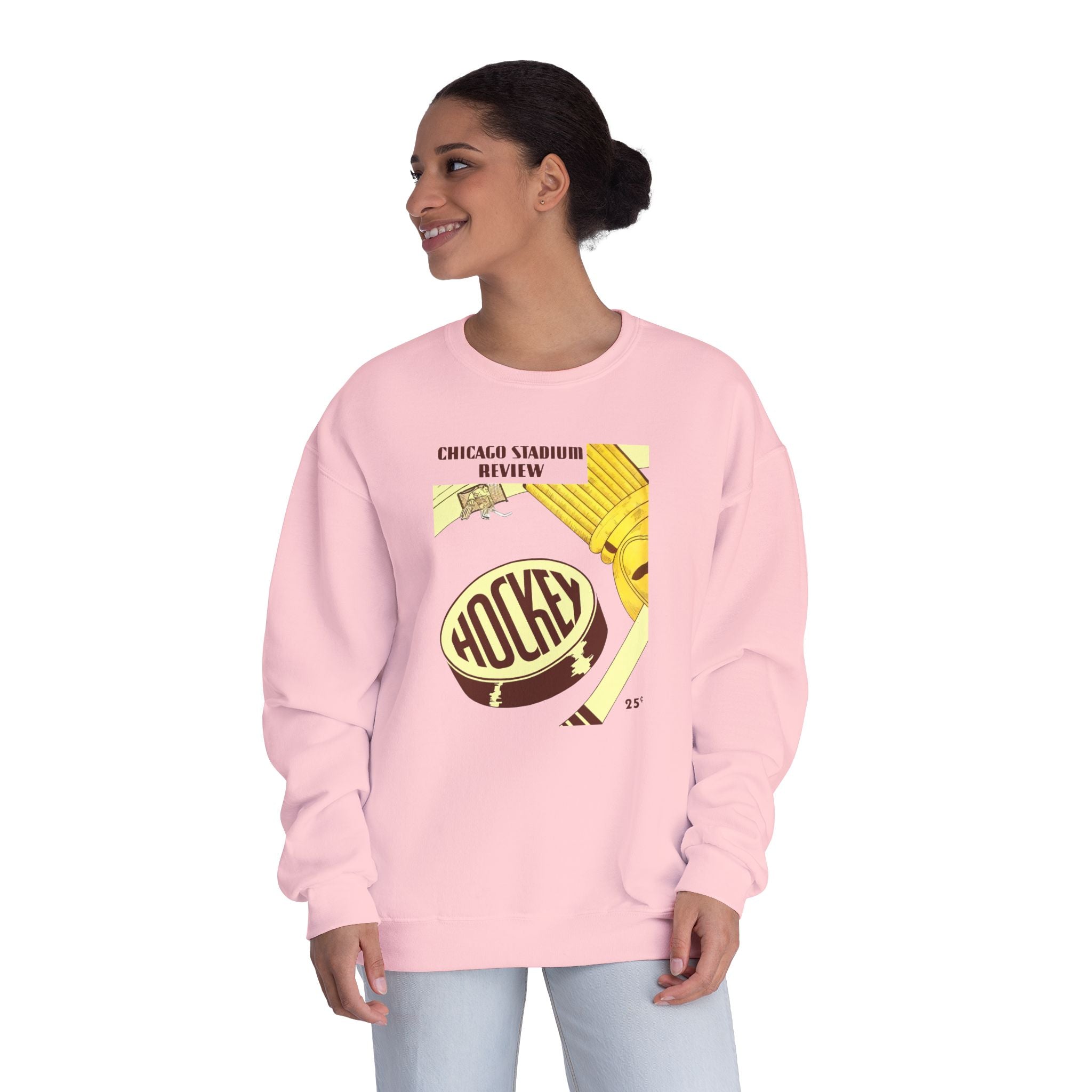 1947-1948 Vintage Chicago Black Hawks Hockey Program Cover  -  NuBlend® Crewneck Sweatshirt